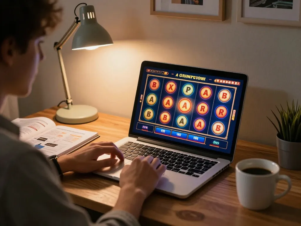 Player using TO288 for online slots in a cozy home office setting.