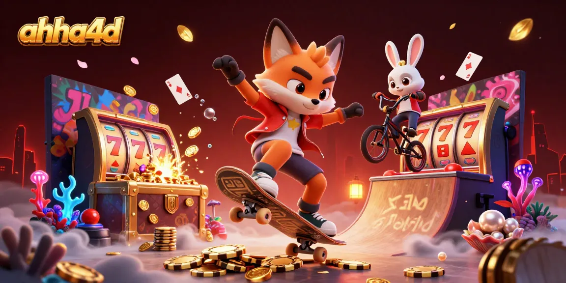 Experience ahha4d's thrilling slot games with a vibrant illustration showcasing dynamic casino action.