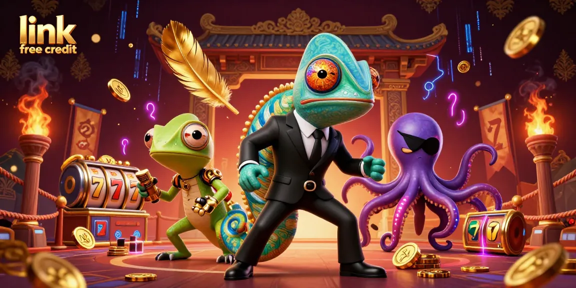 Engage in thrilling gameplay with link free credit as chameleon, gecko, and octopus navigate a vibrant casino landscape.
