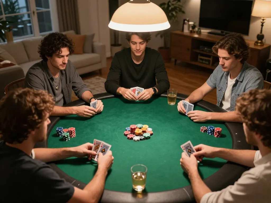 Engaging poker game night showcasing kèo nhà cái strategies in a cozy setting with friends.