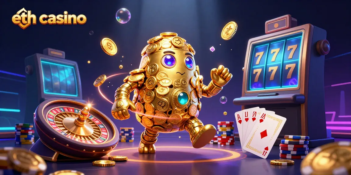 Experience the excitement of eth casino with vibrant animations of 3D characters and glittering game elements.