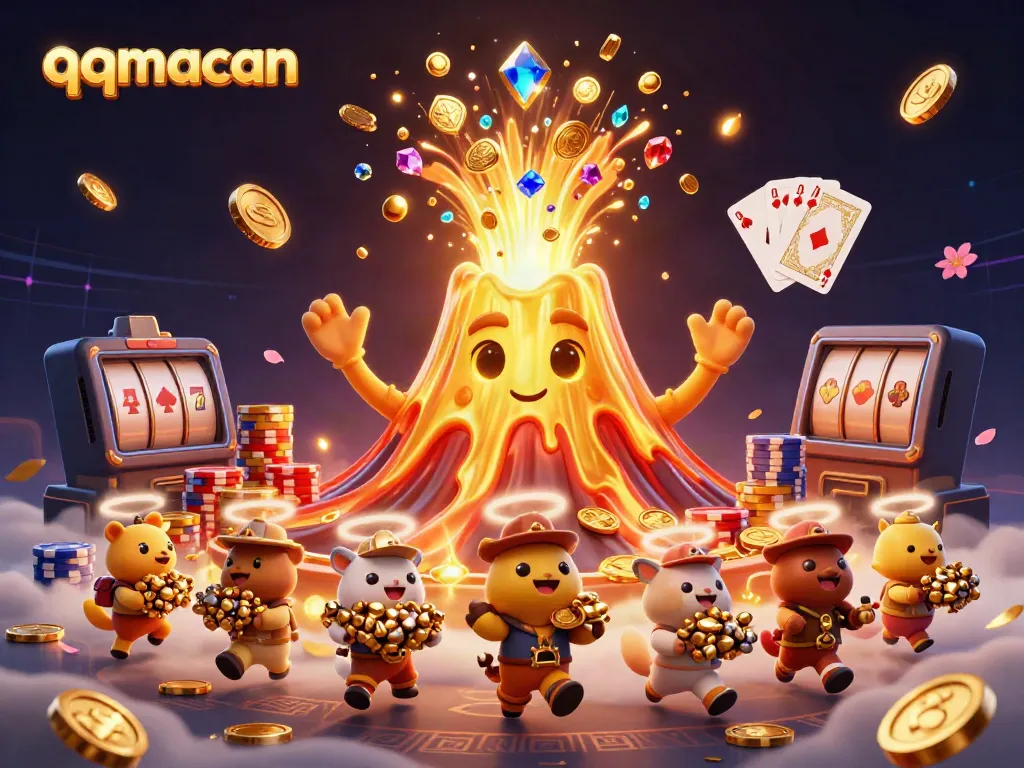 Experience the triumph of qqmacan in this vibrant 3D scene filled with gold and treasure.