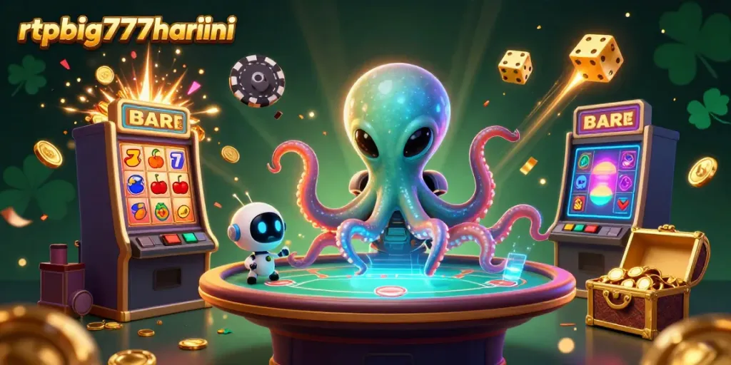 Experience thrilling wins with rtpbig777hariini in a vibrant alien casino scene.