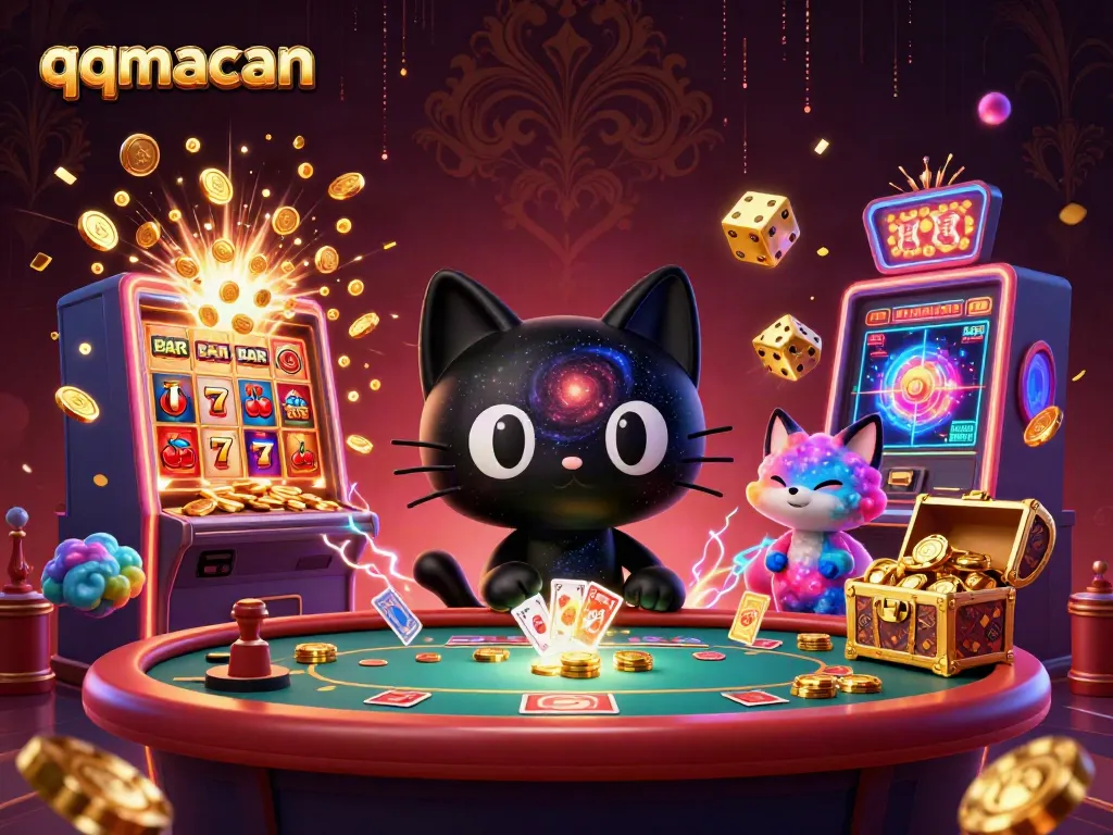 Engage with qqmacan, where the cosmic cat pulls in chips and cards at an exhilarating casino table.