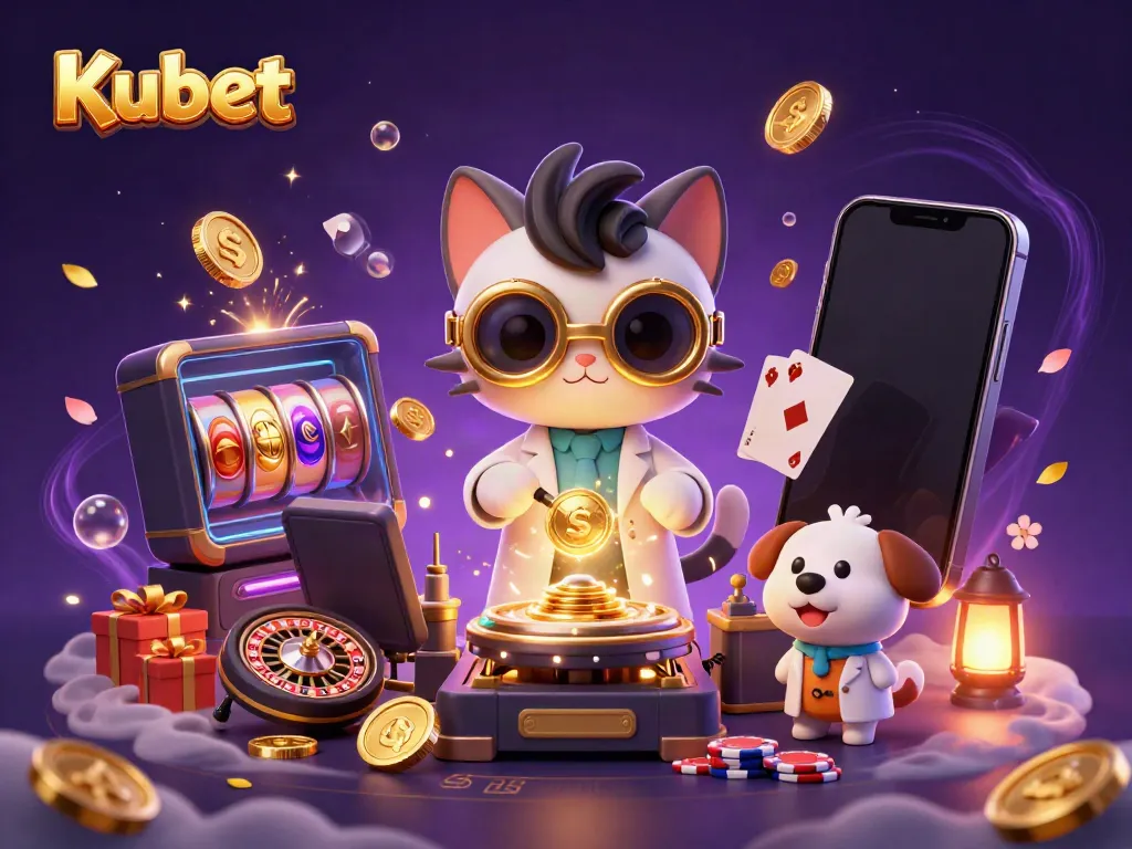 Kubet captivates players with exciting slot games in a whimsical casino lab scene
