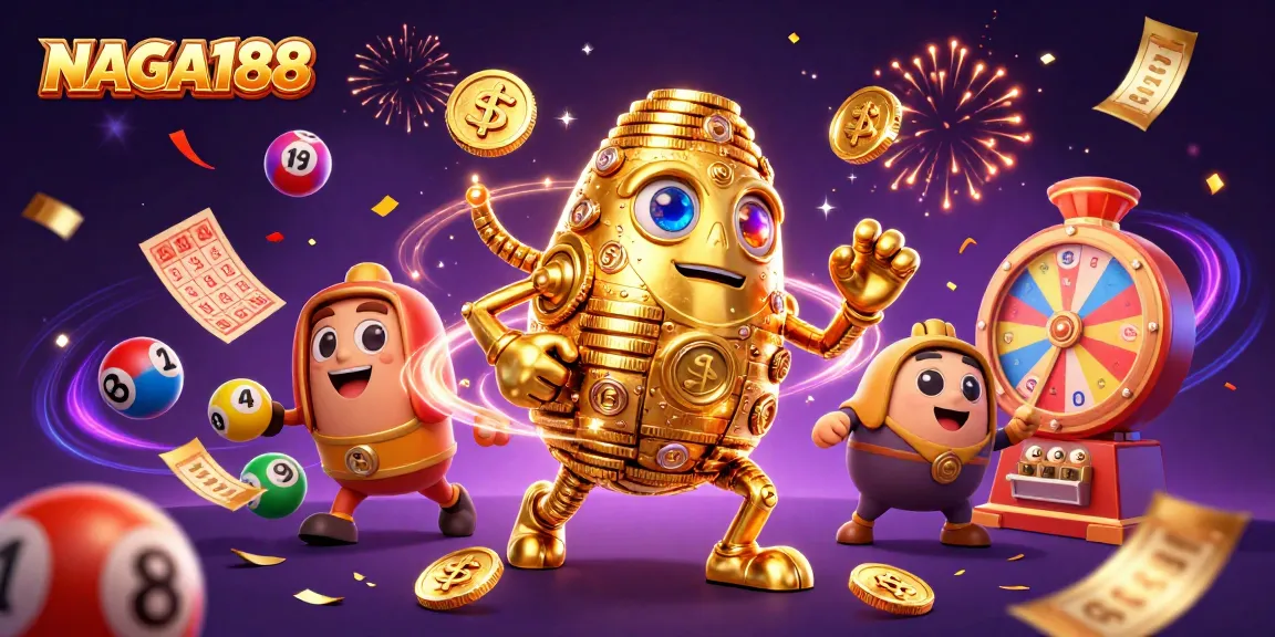 Menangkan peluang di NAGA188 dengan golem emas dan simbol mesin slot mengelilinginya.