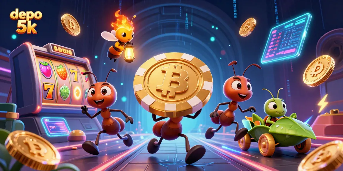 Menghadapi peluang menang besar dengan depo 5k di slot online, penuh simbol keberuntungan.
