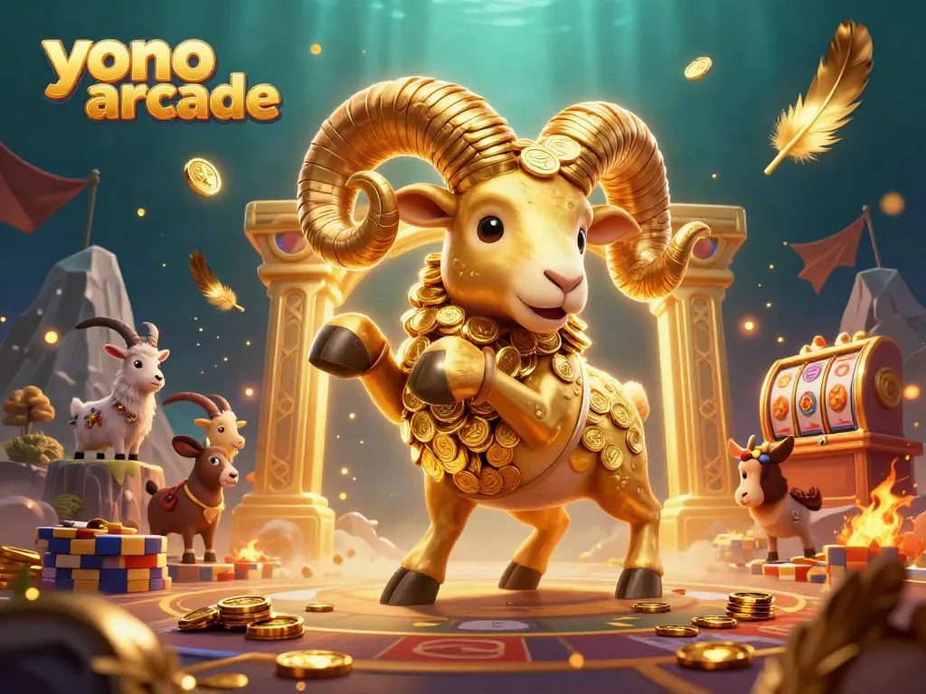 Experience the thrill of yono arcade with a vibrant casino-themed scene featuring a golden ram.