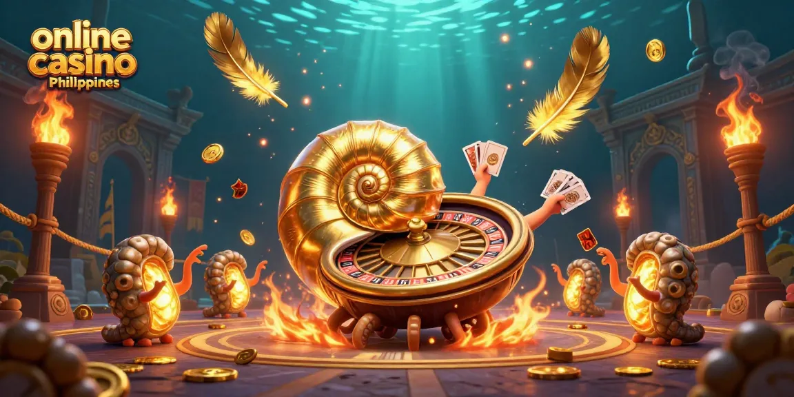 Experience the thrill of the online casino Philippines with a dynamic 3D scene featuring a giant nautilus and glowing ammonite companions.