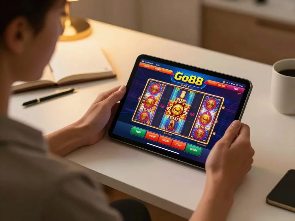 Engaging online gaming experience at Go88 with vibrant graphics and a focused player.