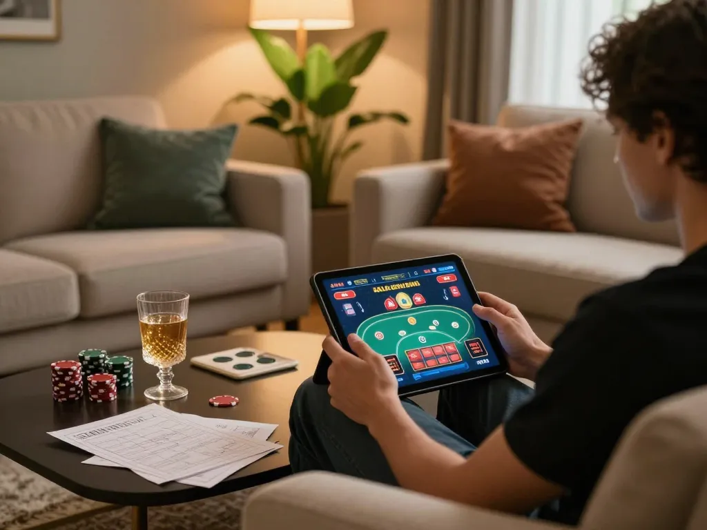 Engaging in live online casino gaming on a tablet at home with LEMACAU