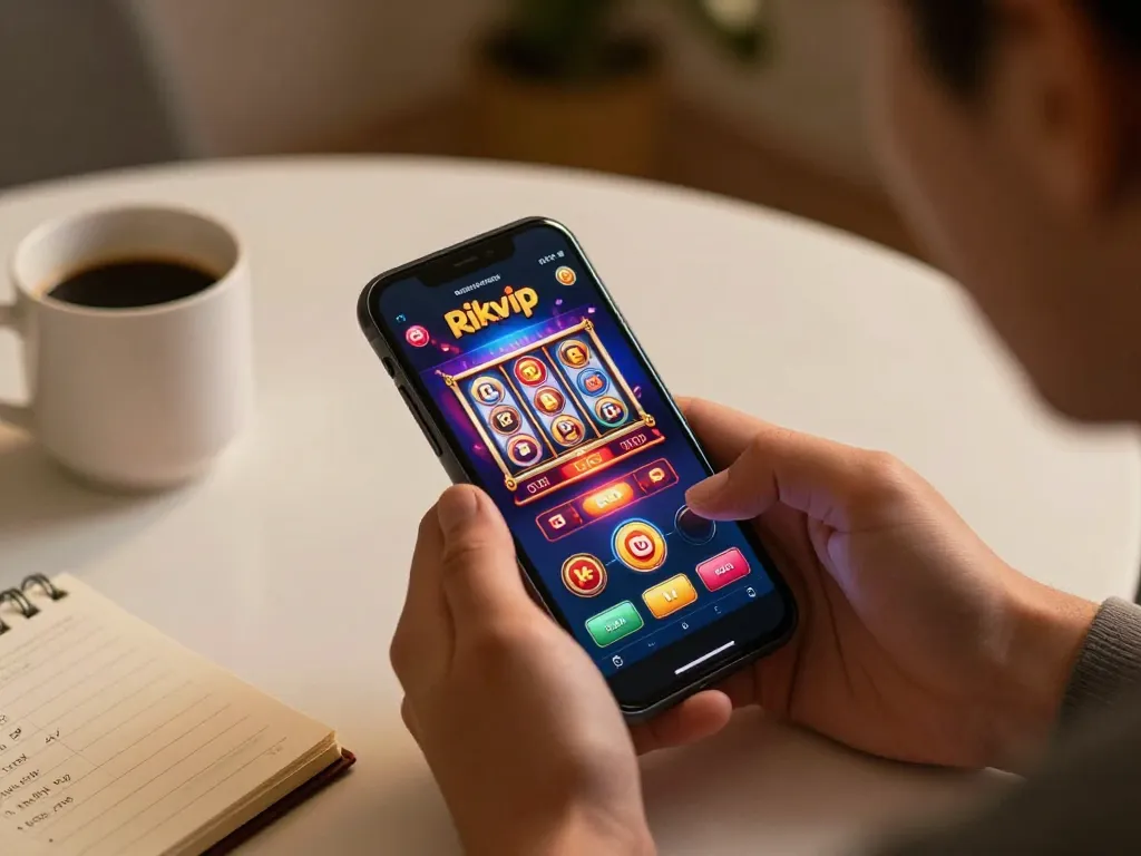 Experience the excitement of online gambling with the Rikvip app on a smartphone.