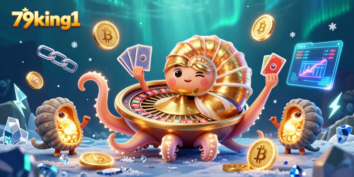 Engage with 79king1 as a giant nautilus reveals crypto treasures in a vibrant casino-themed setting.