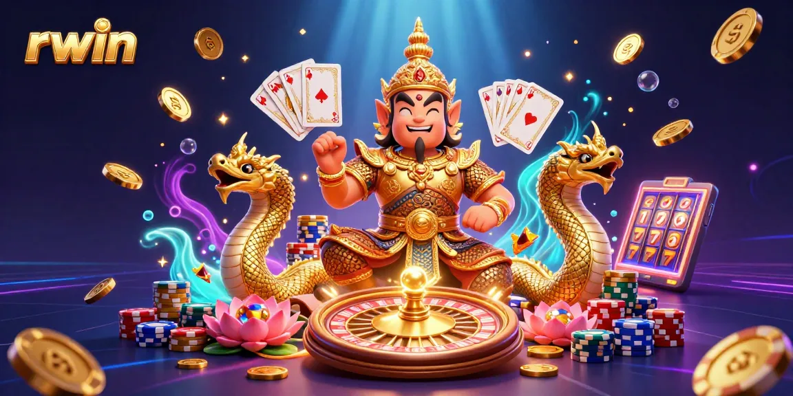 Experience thrilling wins with rwin amidst a vibrant scene of cascading coins and golden casino treasures