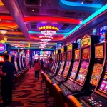Main attraction of the Slot Game with vivid lights and engaged players in a lively environment.