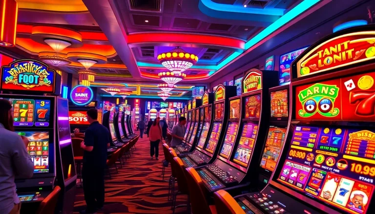 Main attraction of the Slot Game with vivid lights and engaged players in a lively environment.
