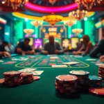 Experience the thrill of playing at a Blackjack Casino with players immersed in the game surrounded by vibrant energy.