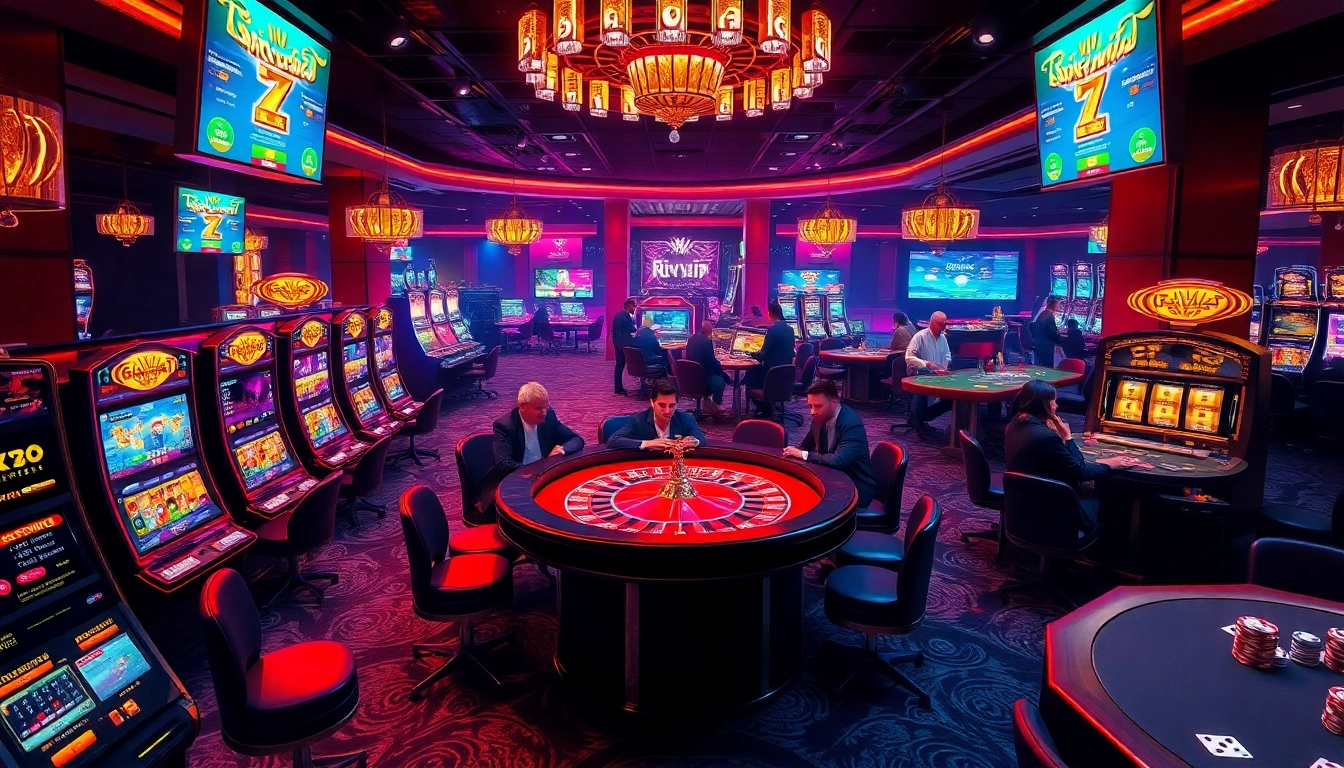 Exciting casino scene showcasing Rikvip's online gambling experience with vibrant tables and professional players.