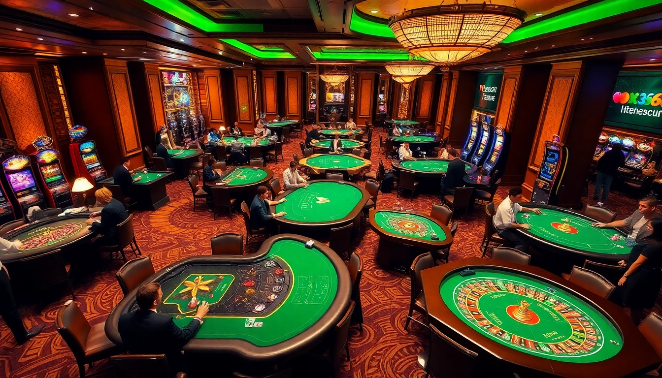 High-stakes players enjoying a thrilling game at OK365's luxurious casino tables filled with excitement.
