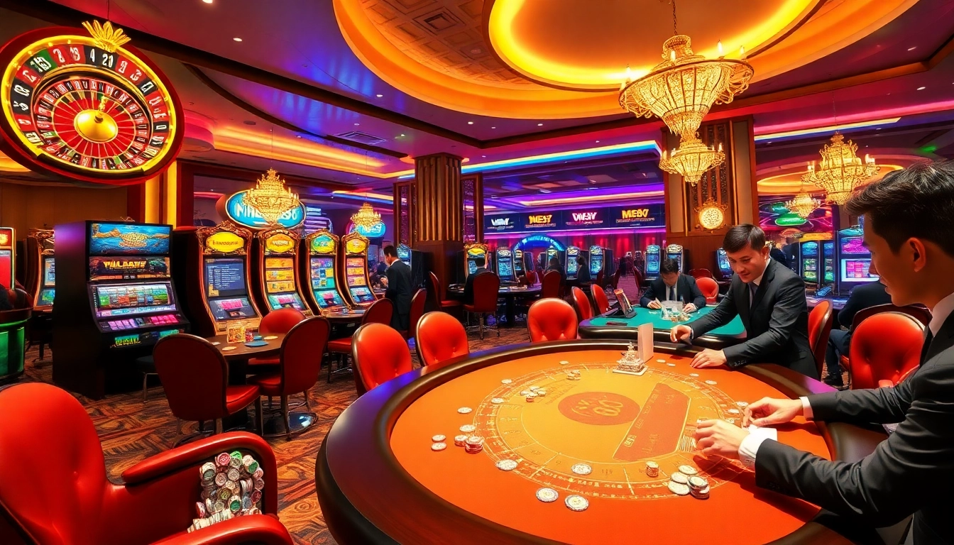 Players enjoy exciting games at MM88 casino, with roulette and poker in action.
