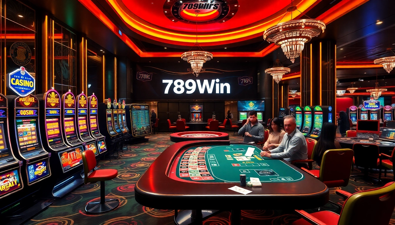 Experience the thrill of 789Win at a vibrant casino featuring slot machines and poker tables.
