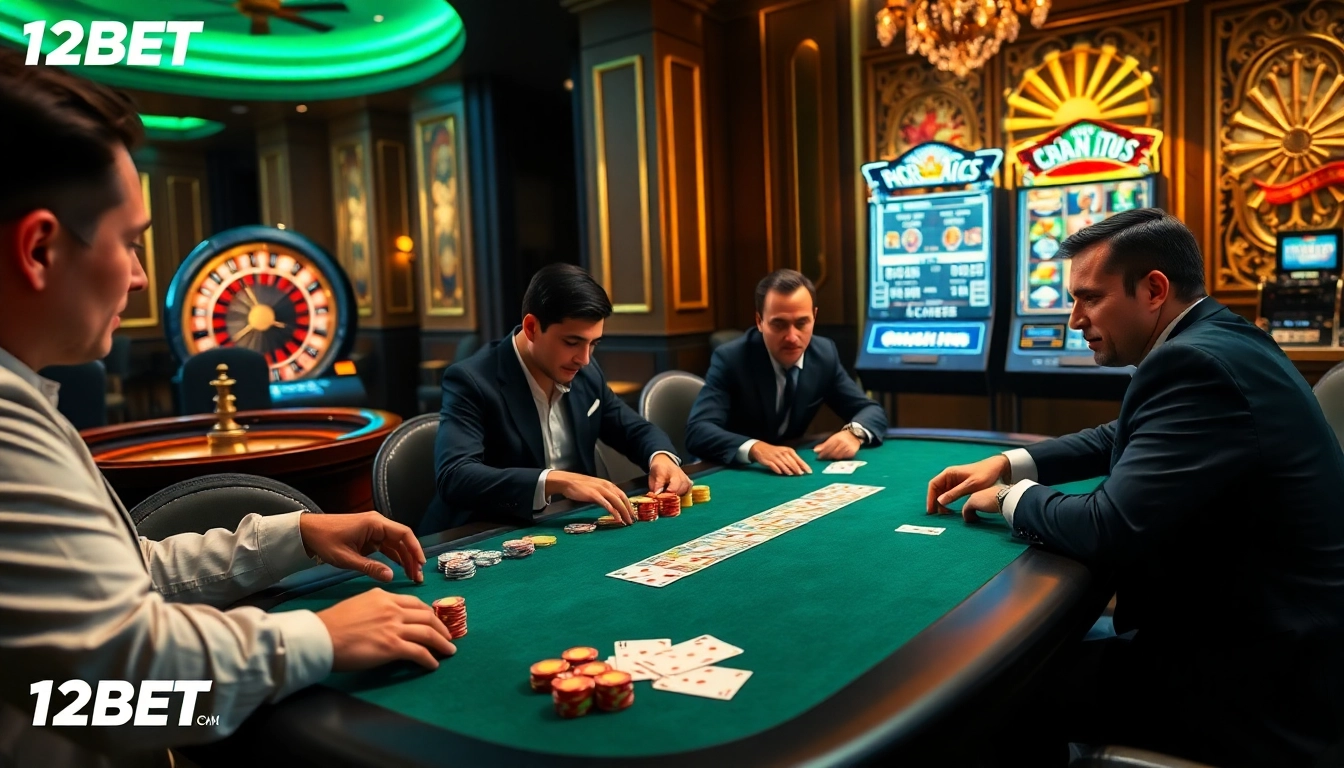 Join the exciting games at 12BET, where poker players strategize their winning moves.