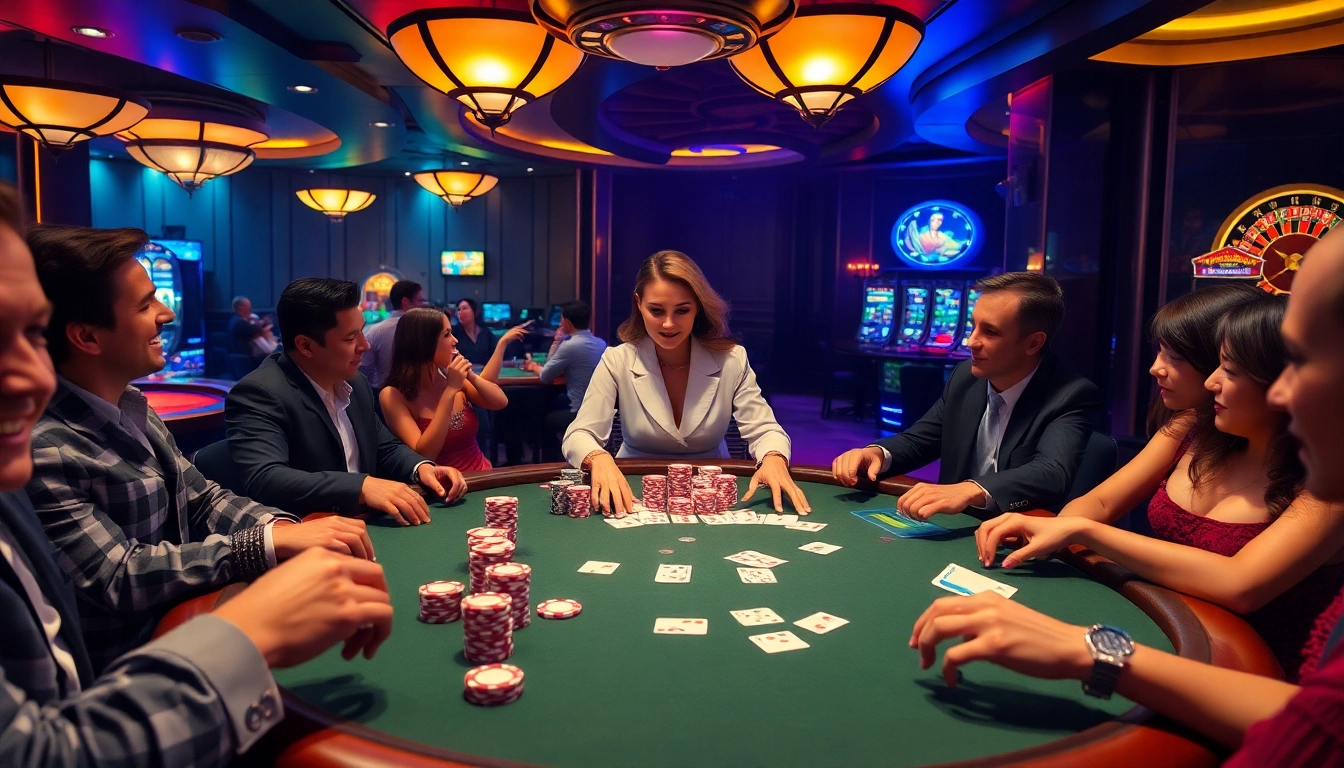 gamequeen conquering the high-stakes poker table in a vibrant casino atmosphere.