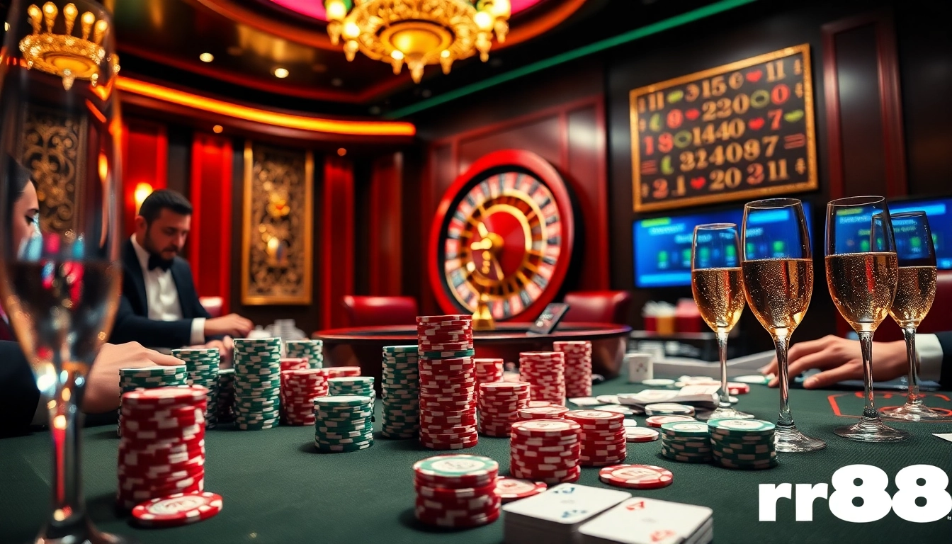 Experience thrilling gameplay at rr88 with colorful poker chips and an elegant casino table.