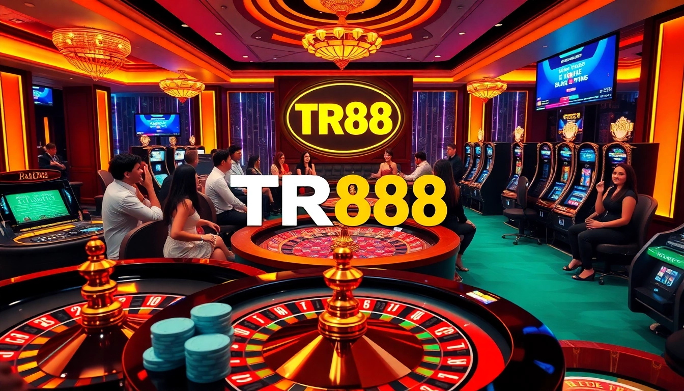 Experience TR88 excitement with stylish casino tables, vibrant slot machines, and engaging players.