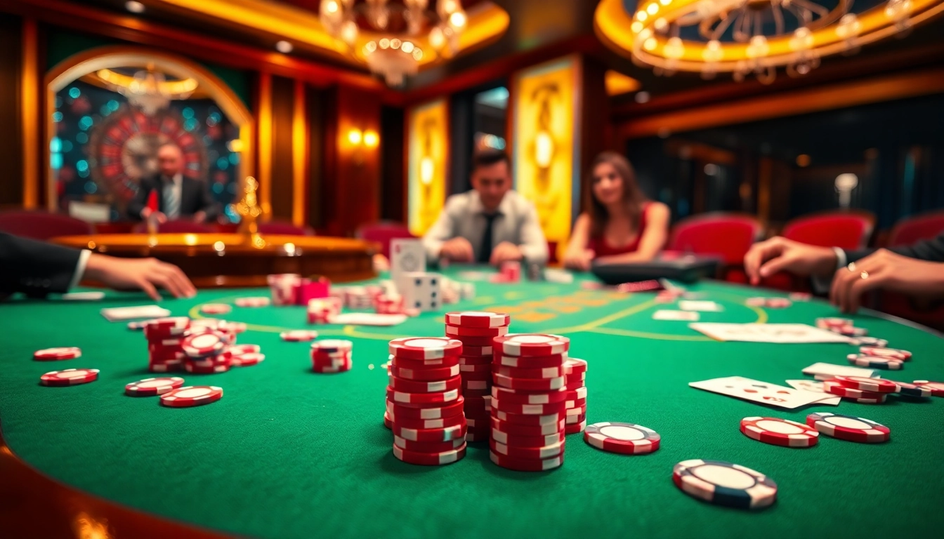 Experience the thrill of situs toto in a luxurious casino setting, with players engaged in lively games.