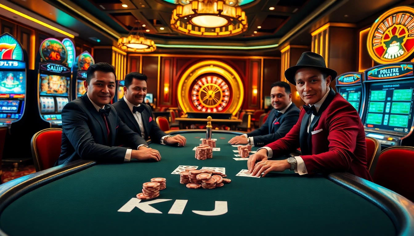 KJC branding shines at a vibrant poker table filled with high-stakes excitement.