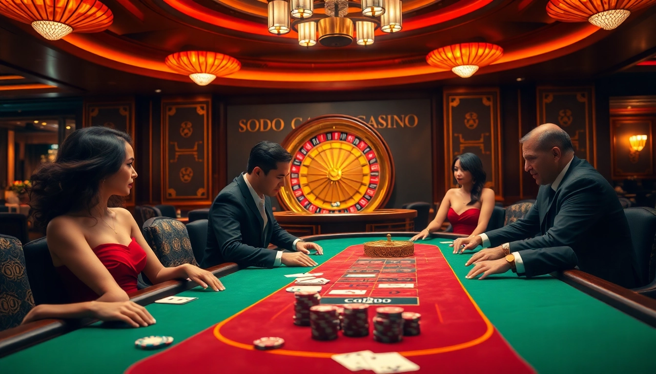 SODO CASINO players engaged in thrilling blackjack action by a luxurious table