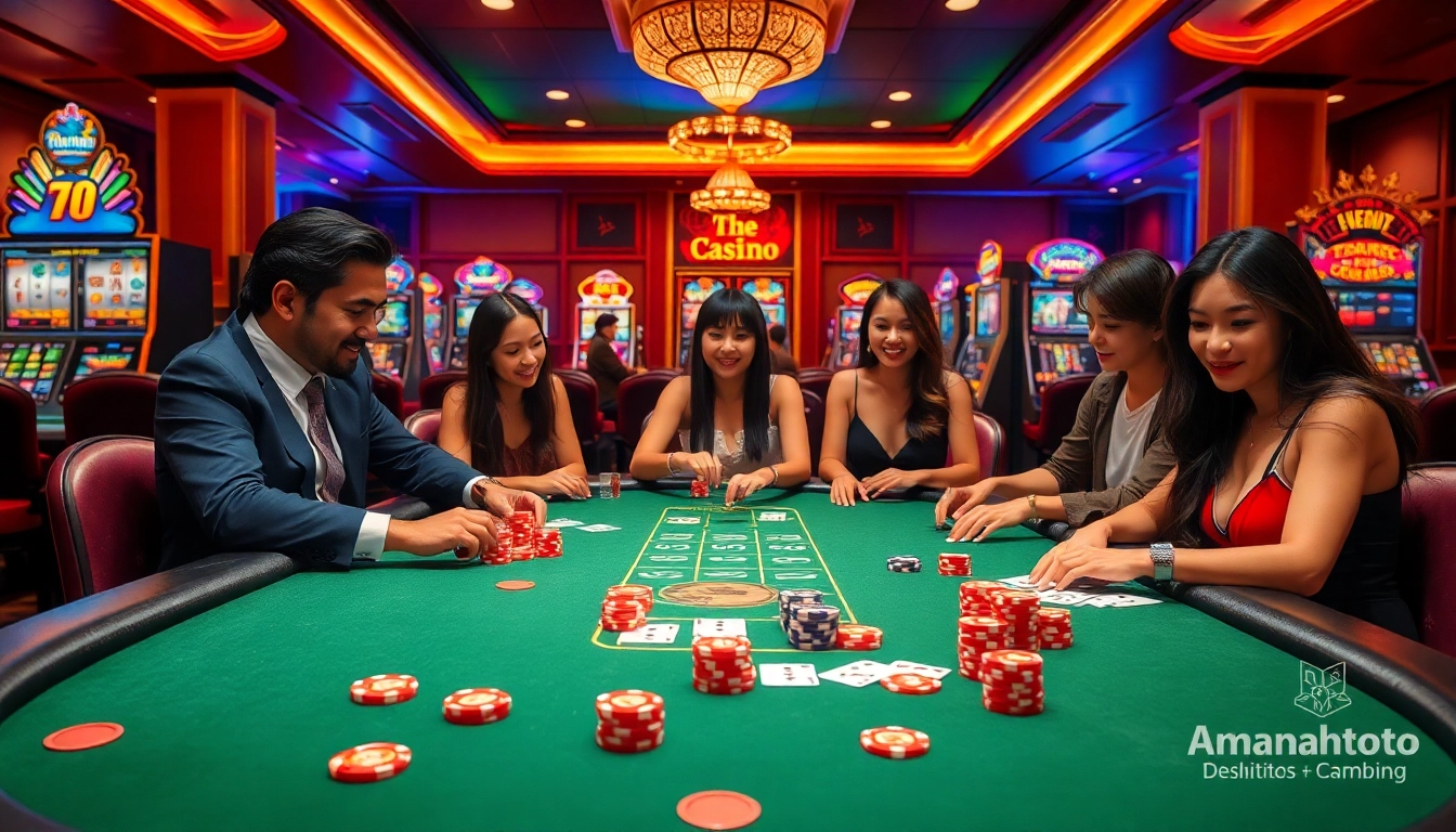 Amanahtoto players celebrating a big win at a vibrant casino table with engaging gameplay elements.