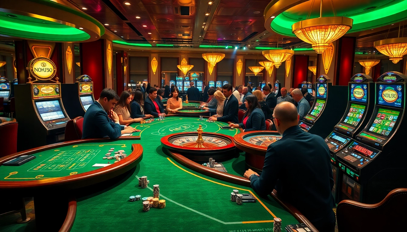 Experience the thrill of gaming at NOHU90 with vibrant casino tables and exciting slot machines.