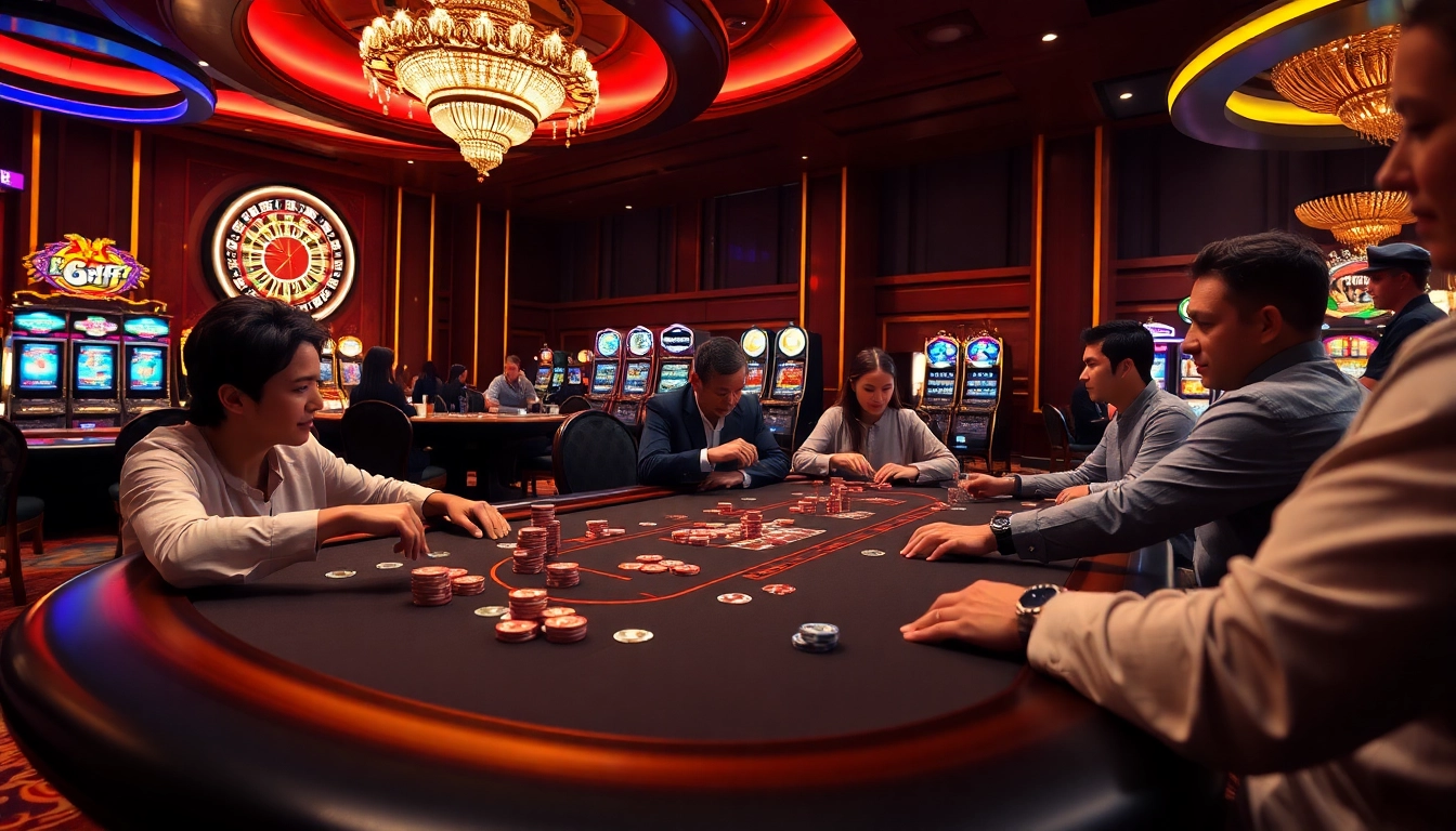 Experience high-stakes excitement at the 6FF casino with players battling at a poker table.