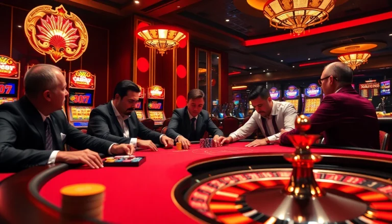 Experience the thrill of high-stakes poker at XX88 with vibrant casino elements and luxury ambiance.