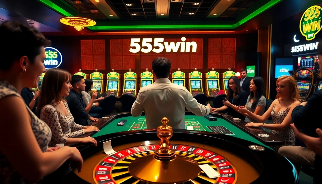 Players experience excitement at a luxurious roulette table in 555win casino.
