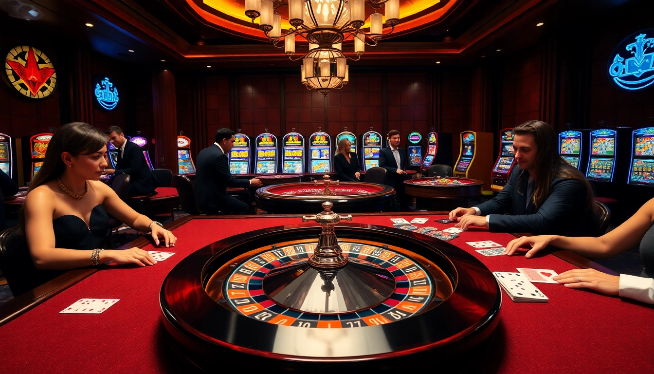6FF players engaging in a high-stakes poker game at an elegant casino table.