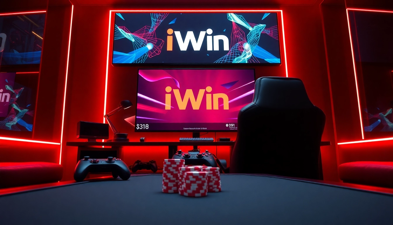 Exciting digital gaming scene featuring iwin net, showcasing modern setup and vibrant atmosphere.
