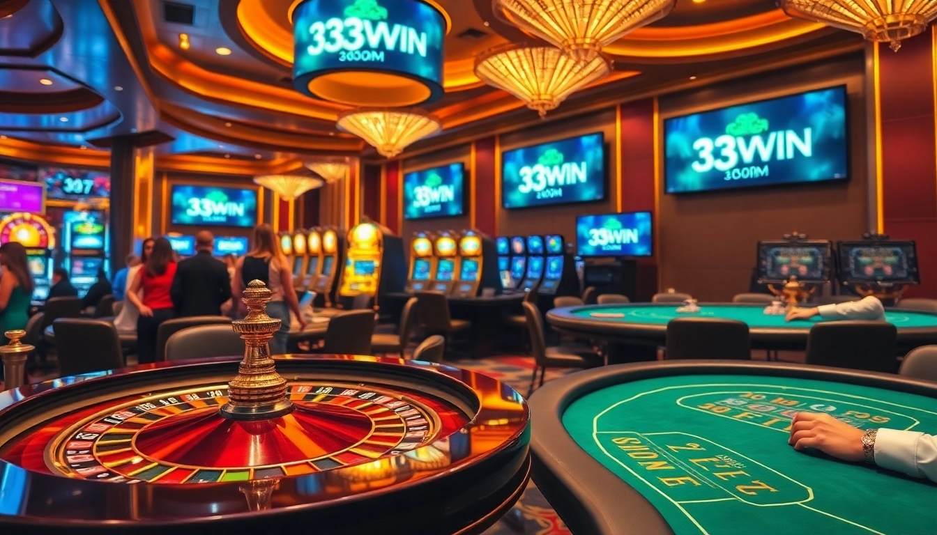 Exciting scene at 33WIN casino showcasing roulette and poker games.