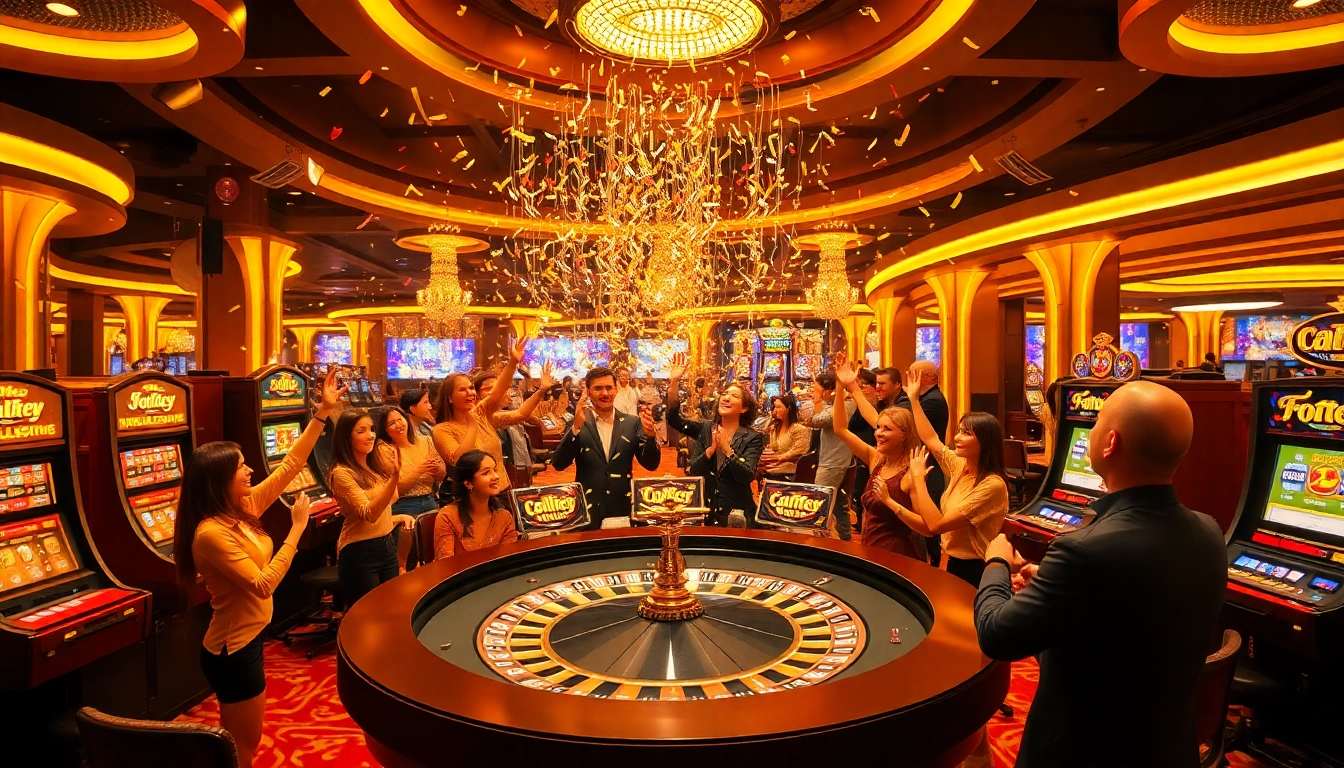 Exciting scene of the explosion of a prize-winning lottery in a glamorous casino.