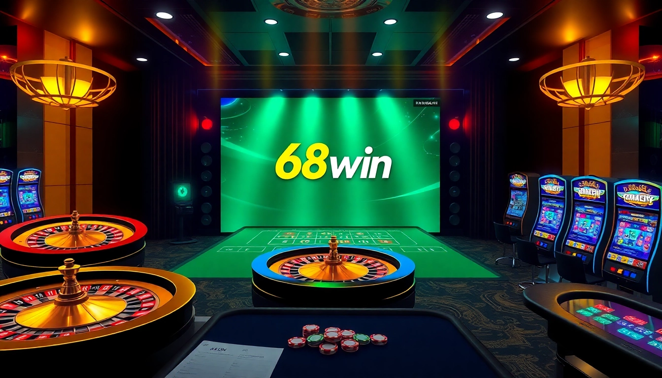 Players enjoying exciting games at 68win casino, featuring immersive tables and vibrant slot machines.