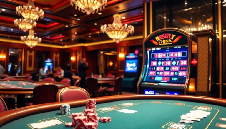 Experience the thrill of gambling with Result China at a vibrant casino poker table.