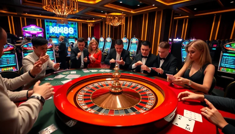 Experience the thrill of mm88 at a vibrant casino table with colorful chips and roulette wheel.