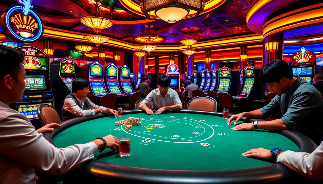 Experience the thrill of gambling at NK88's exciting casino scene with vibrant colors and engaging games.