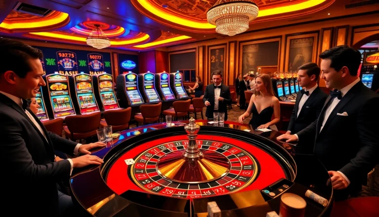 Experience the thrill of gambling at luck8 with a vibrant casino scene featuring a roulette table.