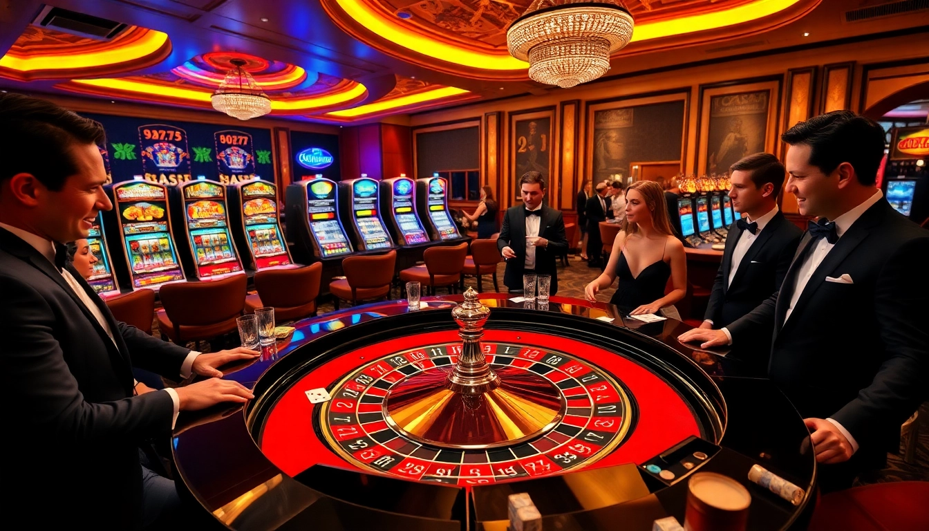 Experience the thrill of gambling at luck8 with a vibrant casino scene featuring a roulette table.