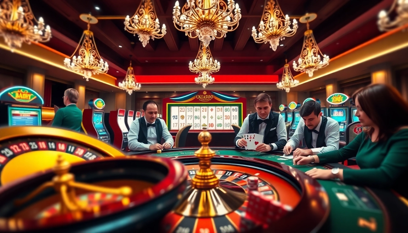 Engaging casino scene at https://ok365t.fit/ showcasing thrilling gambling activities and luxurious ambiance.