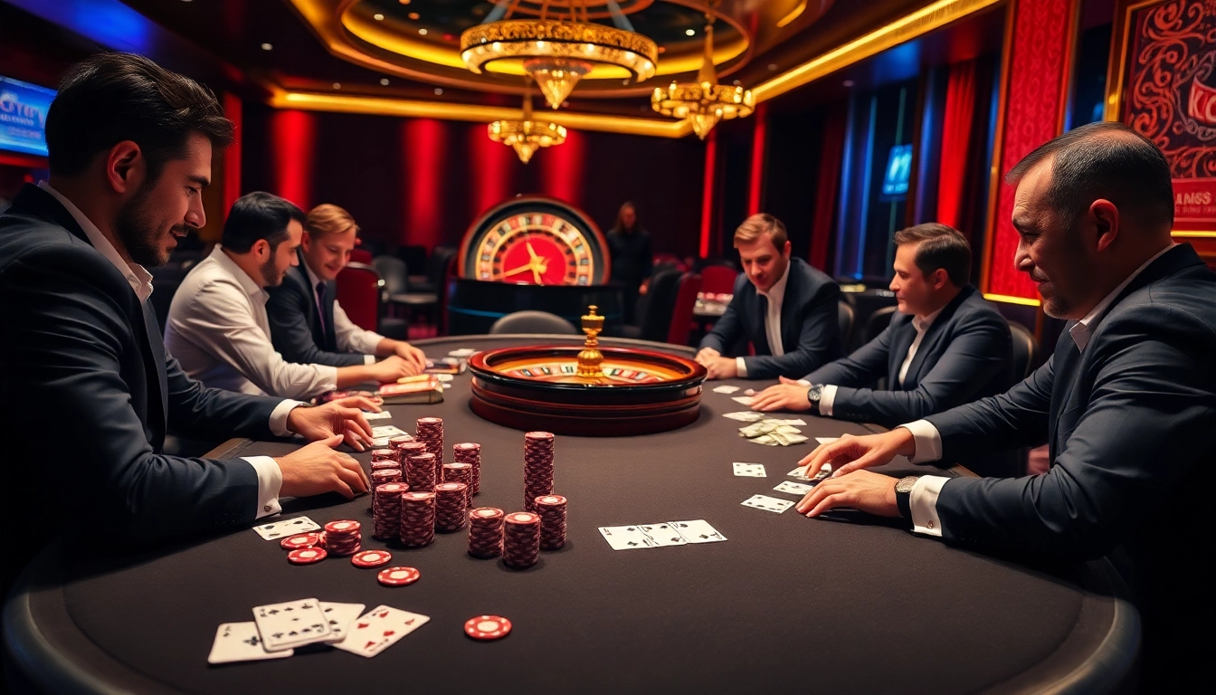 Exciting poker action at u888's luxurious casino tables with vibrant chips and cards.