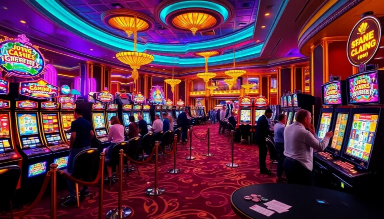 Experience excitement at a slot online terpercaya casino with vibrant machines and players winning big.